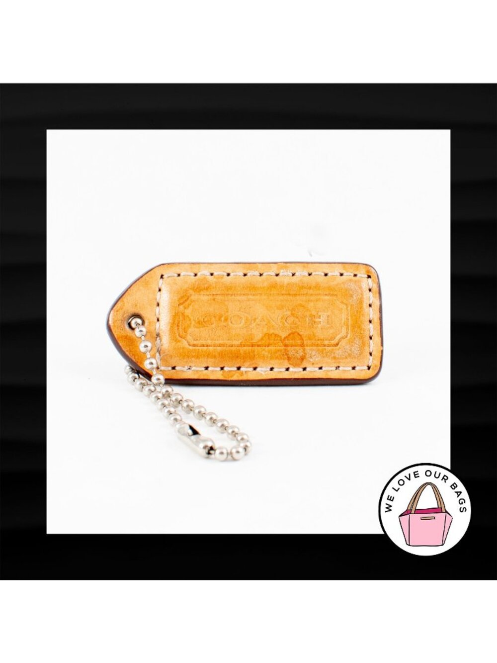 2" Medium COACH TAN LEATHER KEY FOB BAG CHARM KEYCHAIN HANGTAG TAG